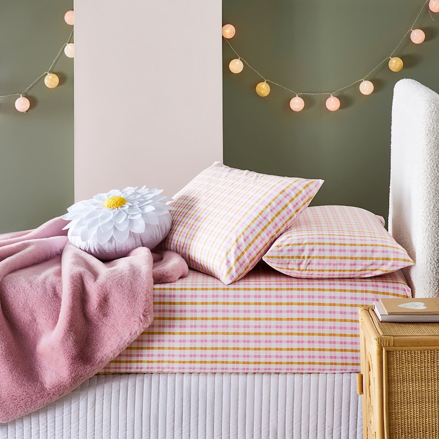 Adairs Kids Gigi Pink Gingham Fitted Sheet Set Adairs