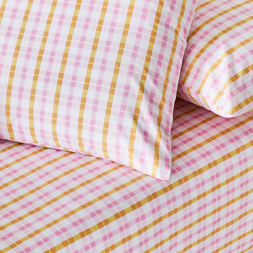 Adairs Kids Gigi Pink Gingham Fitted Sheet Set Adairs