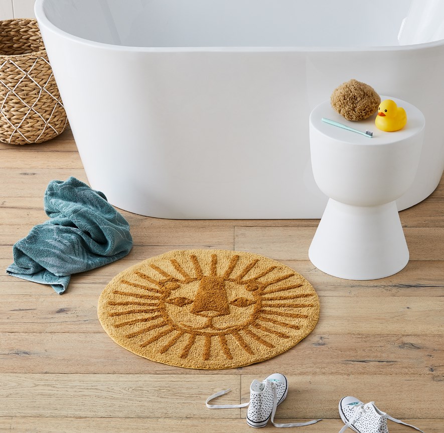 Adairs Kids Mustard Lion Bath Mat Adairs