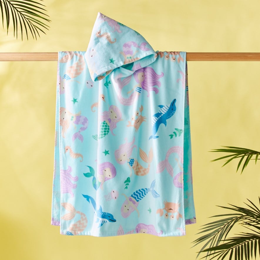 Adairs Kids Mermaids Large Beach Hooded Towel Adairs