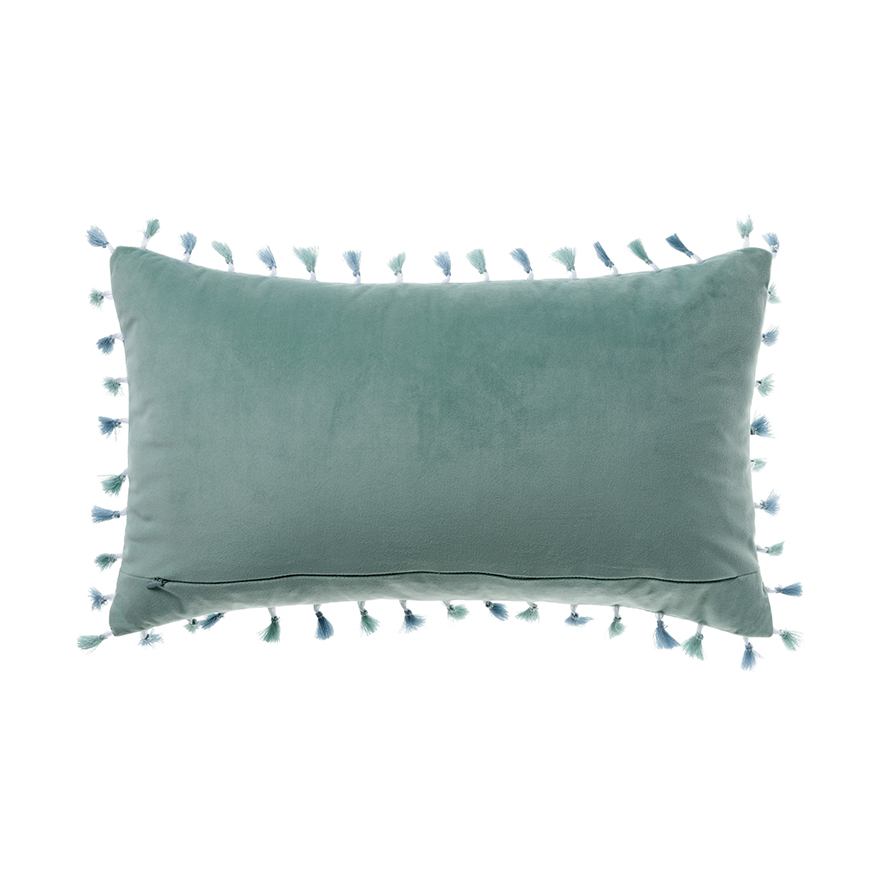 Adairs Kids Velvet Tassel Trim Cushion Pale Sage Adairs