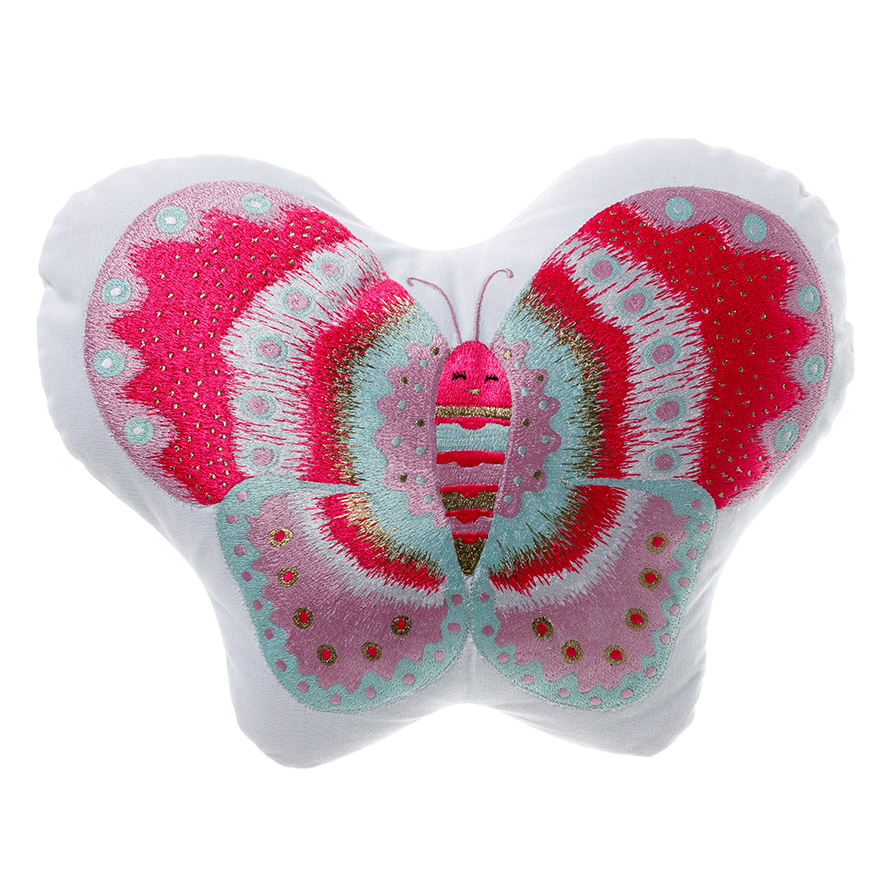 Adairs Kids Embroidered Shaped Pink Butterfly Cushion Adairs