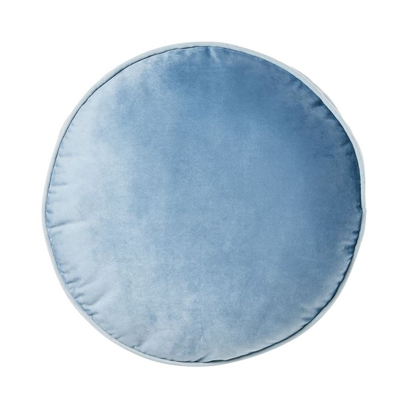 Piped Ocean Blue Round Velvet Cushions