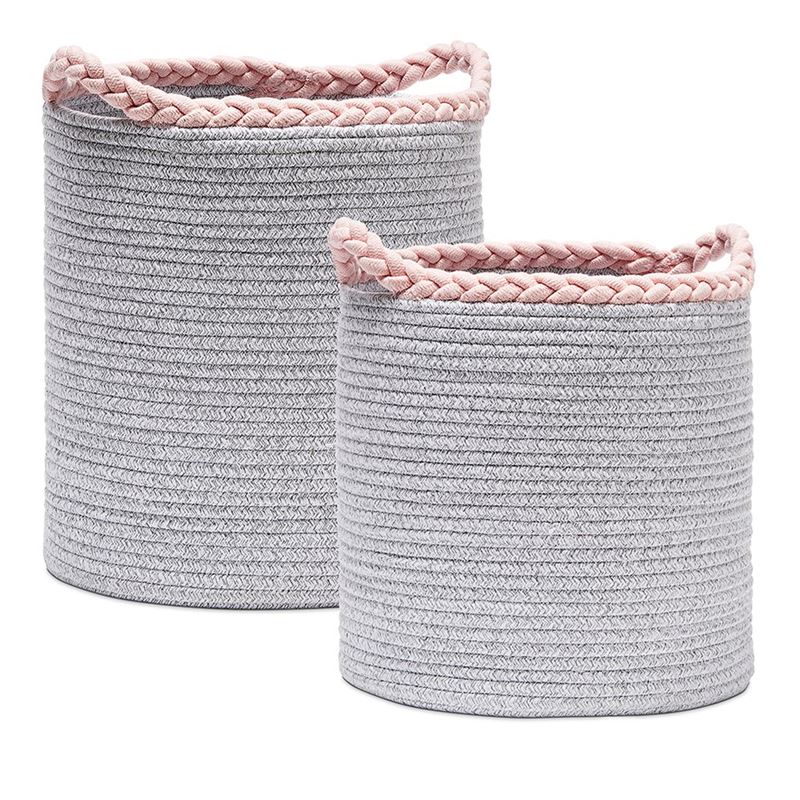 Cable Set of 2 Grey & Pink Baskets