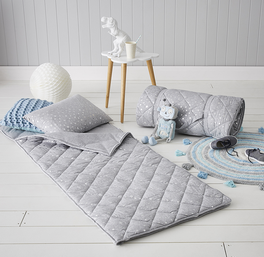 Adairs Kids Sleeping Bag Jersey Star Grey Adairs