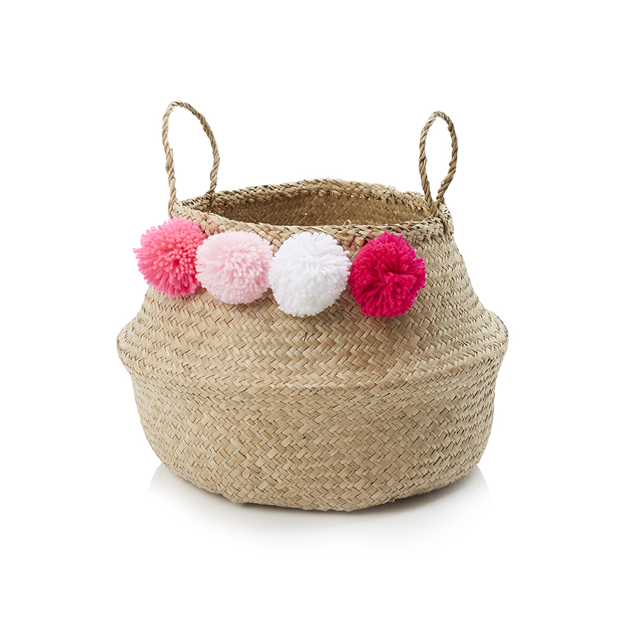 Adairs Kids Pom Pom Basket Pink Adairs