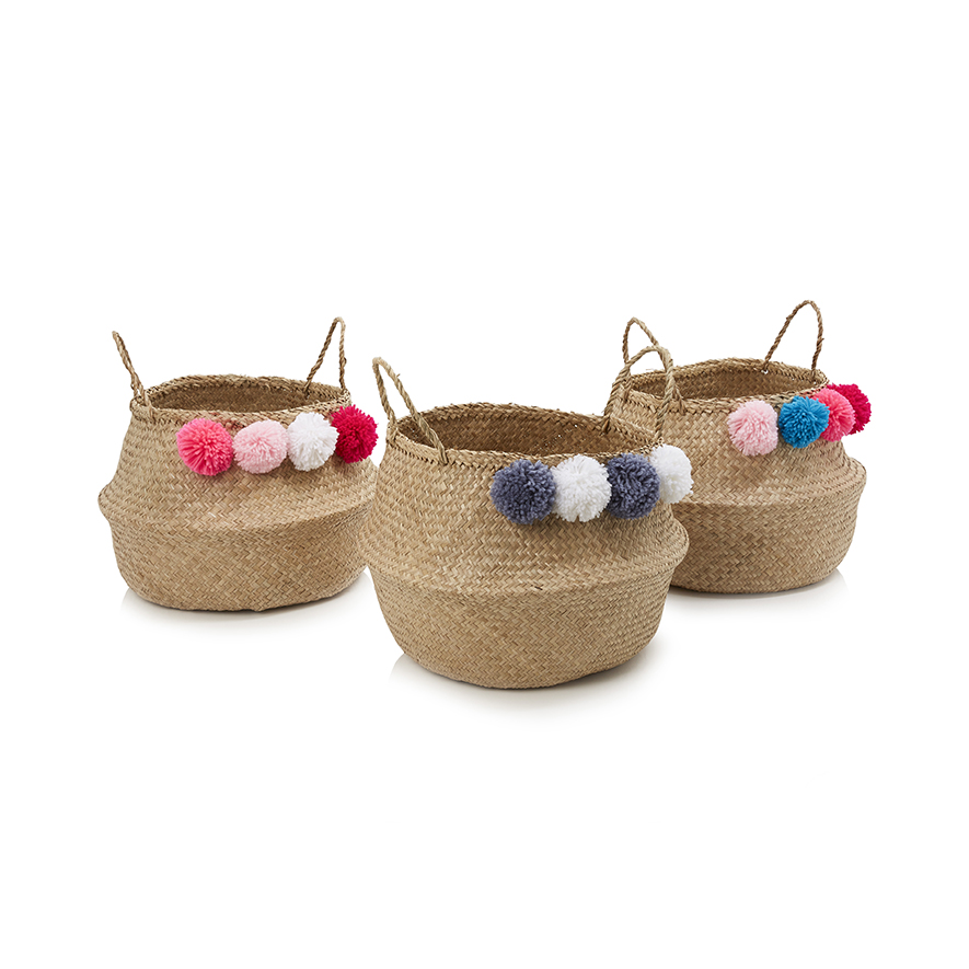 Adairs Kids Pom Pom Baskets Grey Adairs