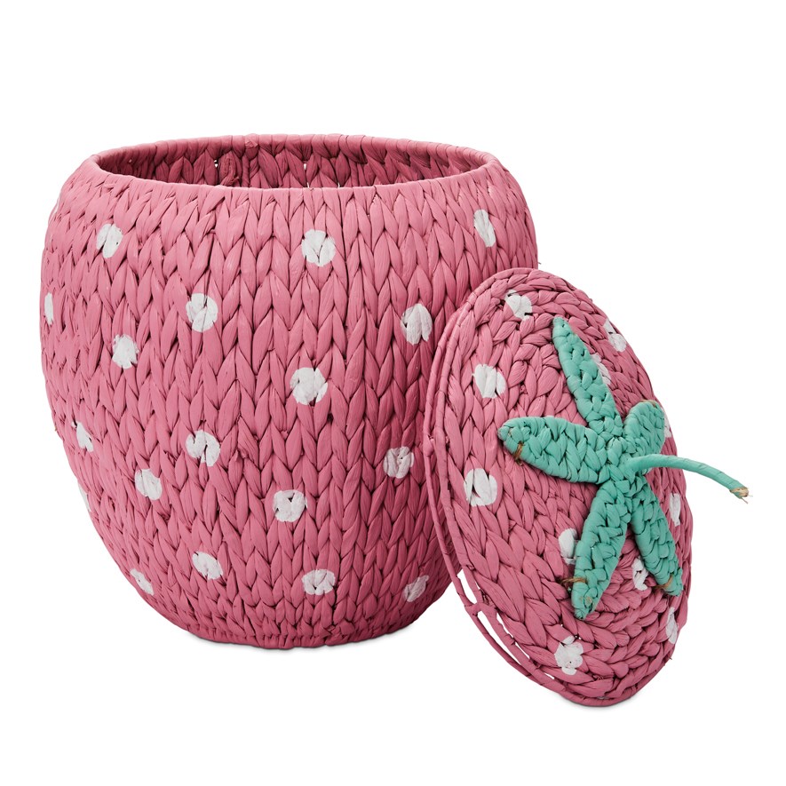 Adairs Kids Strawberry Pink & Green Storage Basket Adairs