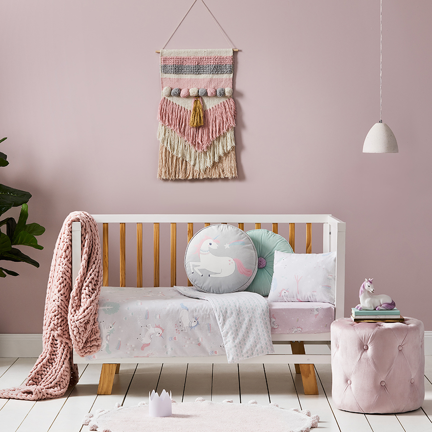 Adairs Kids Unicorn Forest Grey Flannelette Cot Quilt Cover Set Adairs