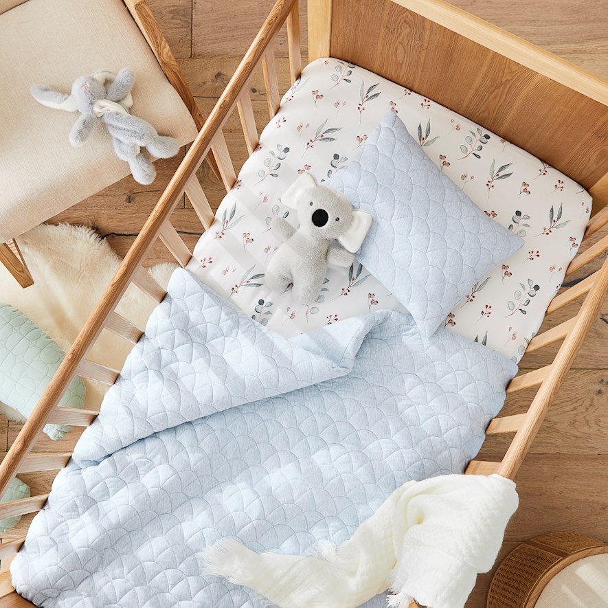 Adairs Baby Frankie Jersey Quilted Blue Marle Cot Quilt Cover Set