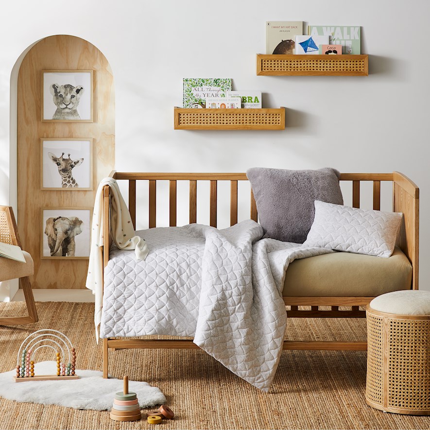 Adairs Baby Frankie Jersey Quilted Cot Marle Grey Quilt Cover Set