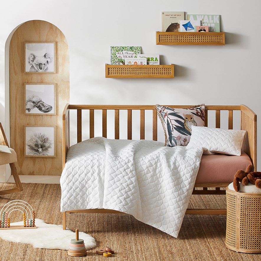 Adairs Baby Frankie Jersey White Quilted Cot Quilt Cover Set Adairs