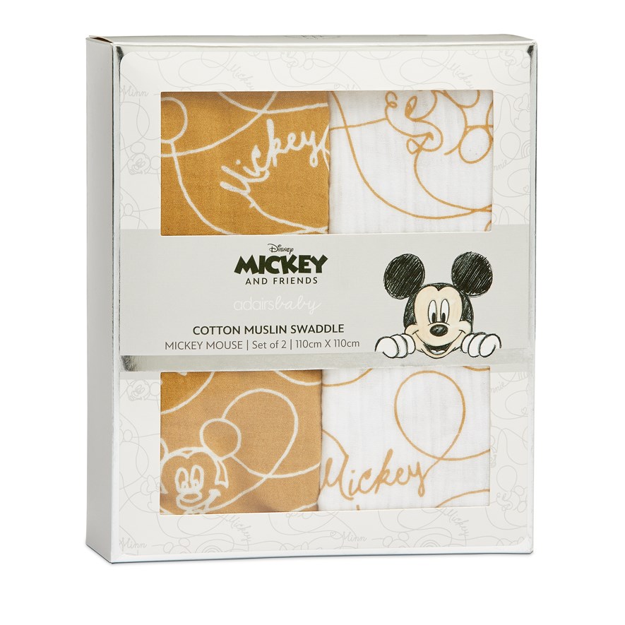 Adairs Baby Disney Mustard Mickey Swaddles Adairs