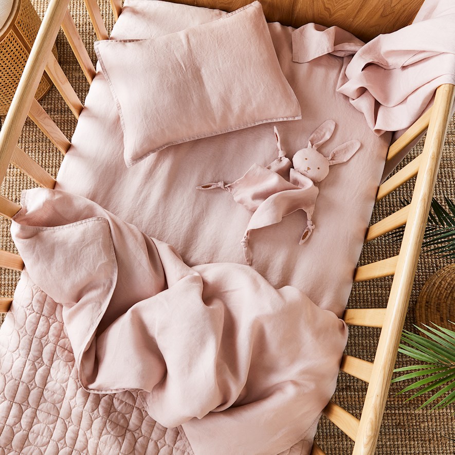 Adairs Baby Vintage Washed Linen Nude Pink Fitted Sheet Adairs