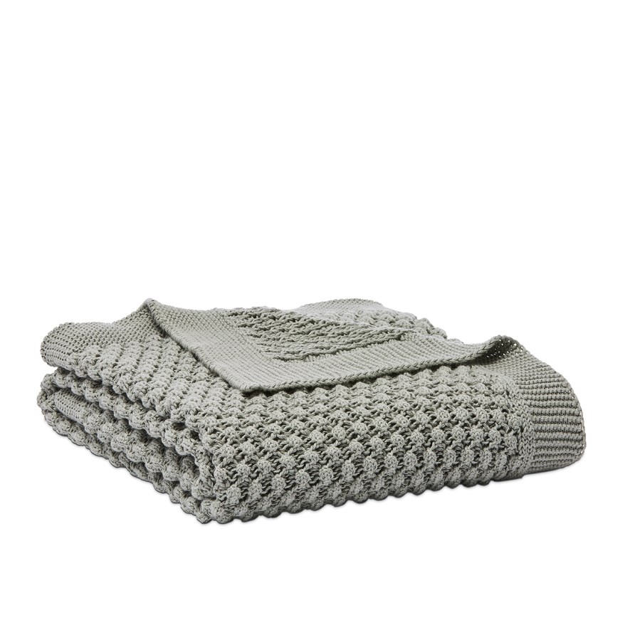 Adairs Baby Bobble Organic Cotton Soft Khaki Baby Blanket Adairs