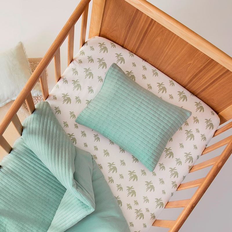 Boston Ivy Green Jersey Quilted Cot Quilt Cover Set