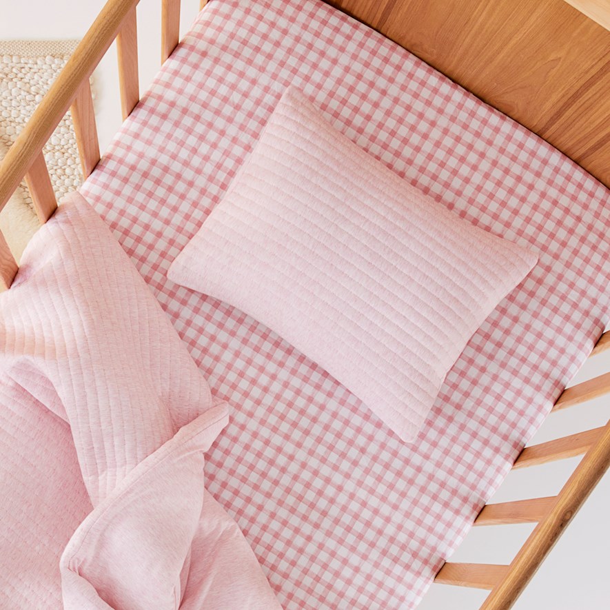 Adairs Baby Boston Quilted Jersey Pink Marle Cot Quilt Cover Set Adairs