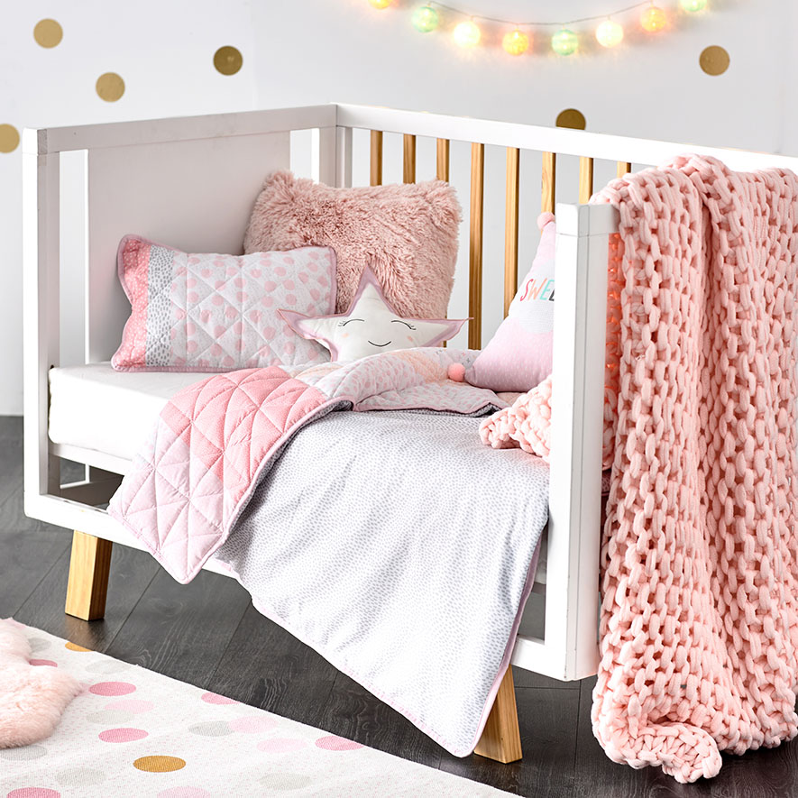 Adairs Kids Addison Quilted Pale Pink Cot Quilt Cover Set Adairs