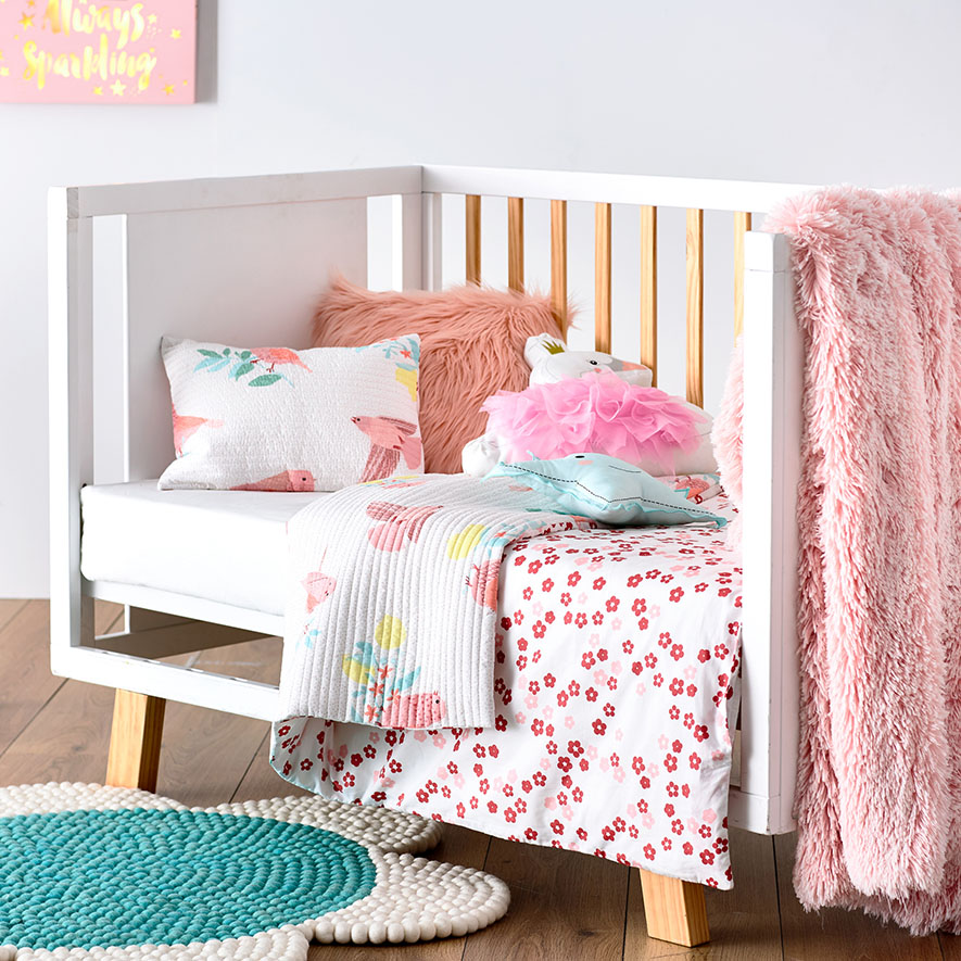 Adairs Kids Birdy Quilted Pink Cot Quilt Cover Set Adairs