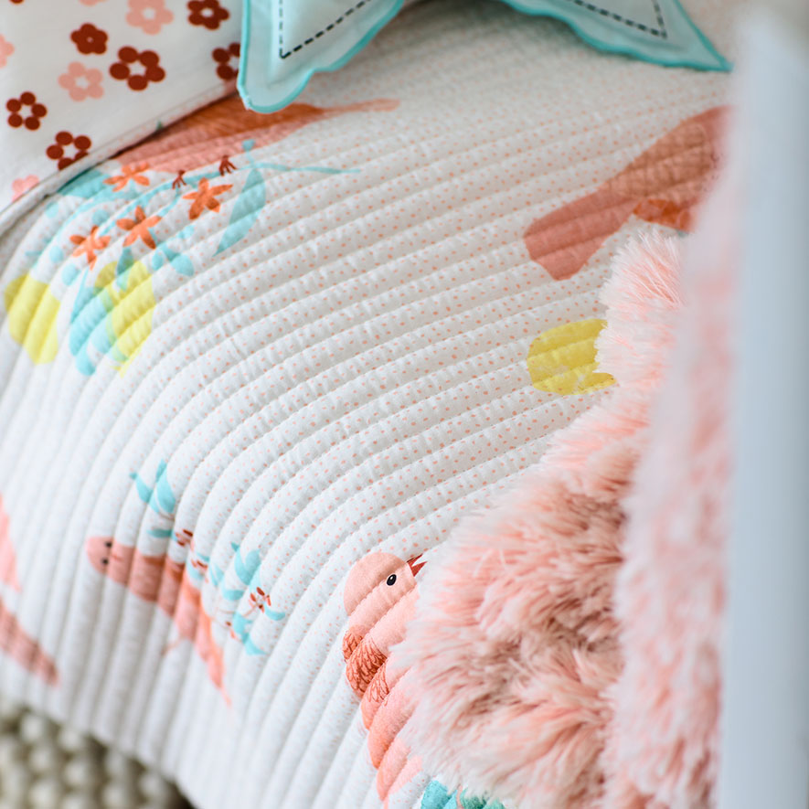 Adairs Kids Birdy Quilted Pink Cot Quilt Cover Set Adairs