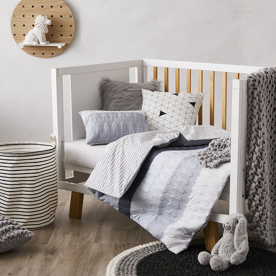 Adairs Kids Kejo Quilted Cot Quilt Cover Set Grey Adairs