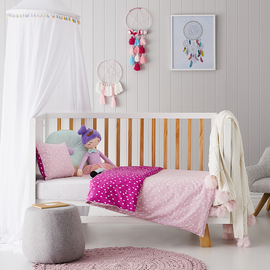 Adairs Kids Darcy Spot Cot Pink Quilt Cover Set Adairs