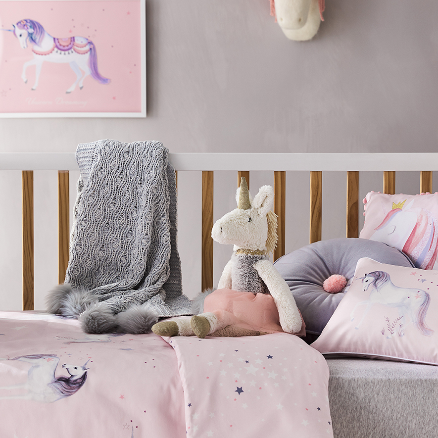 Adairs Kids Unicorn Star Cot Quilt Cover Set Purple Adairs