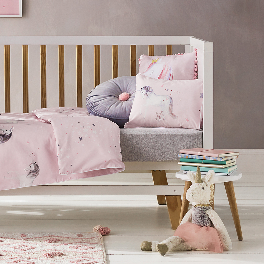 Adairs Kids Unicorn Star Cot Quilt Cover Set Purple Adairs