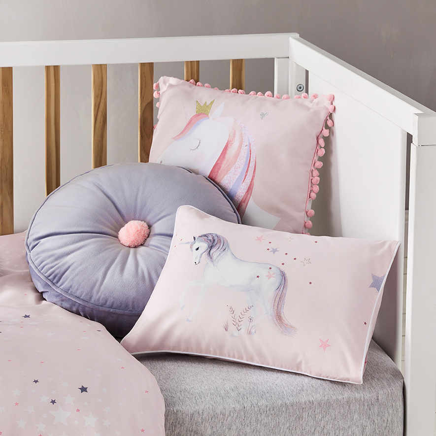 Adairs Kids Unicorn Star Cot Quilt Cover Set Purple Adairs