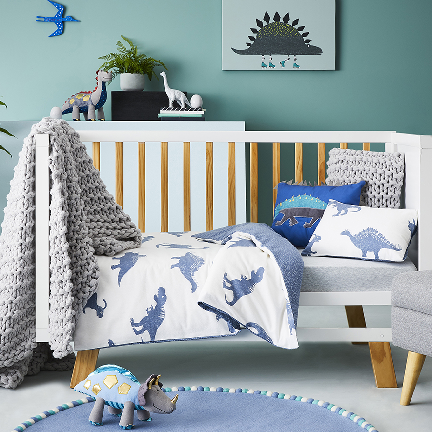 Adairs Kids Dinosarurs Flannelette Cot Quilt Cover Set Blue Adairs