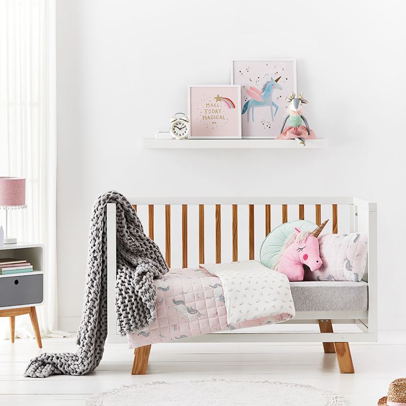Unicorn Bamboo Jersey Cot White Quilt Cover Set