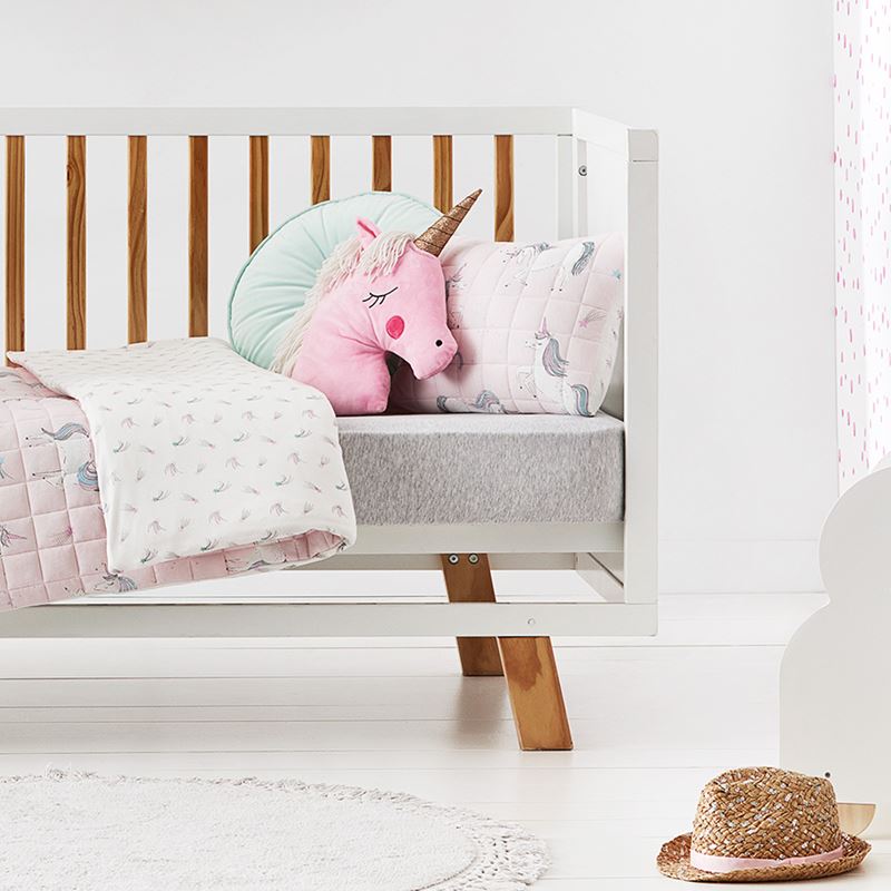 Unicorn Bamboo Jersey Cot White Quilt Cover Set
