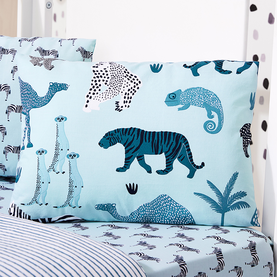 Adairs Kids Stonewash Blue Jungle Cot Quilt Cover Set Adairs