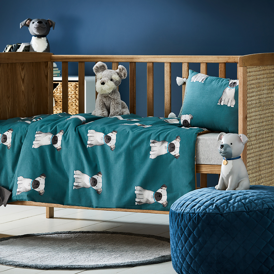 Adairs Kids Puppy Dog Stonewashed Teal Cot Quilt Cover Set Adairs