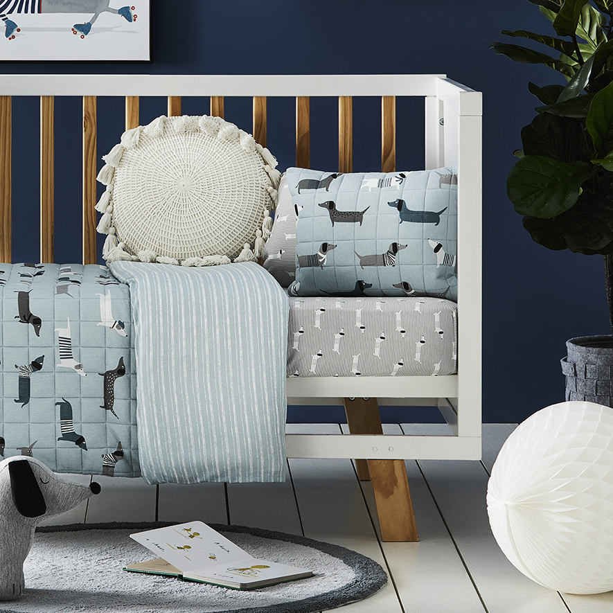 Adairs Kids Sausage Dog Grey Bamboo Jersery Cot Quilt Cover Set Adairs