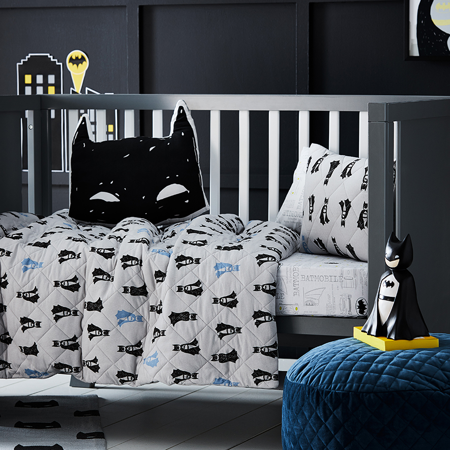 Adairs Kids Batman Quilted Grey Cot Quilt Cover Set Adairs