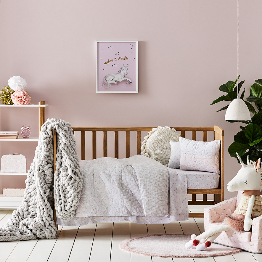 Adairs Kids Luna Unicorn Quilted Cot Quilt Cover Set Adairs