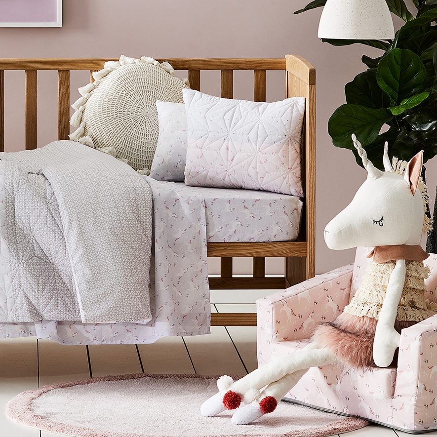 Adairs Kids Luna Unicorn Quilted Cot Quilt Cover Set Adairs