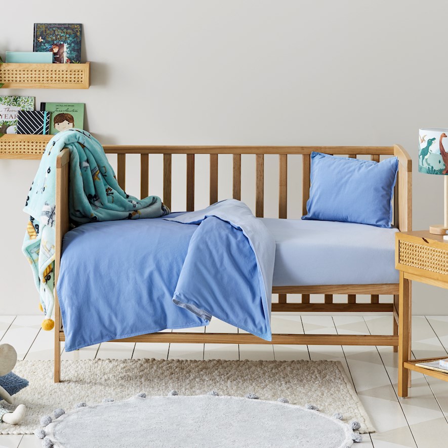 Adairs Kids Stonewashed Cotton Cornflower Blue Cot Quilt Cover Set
