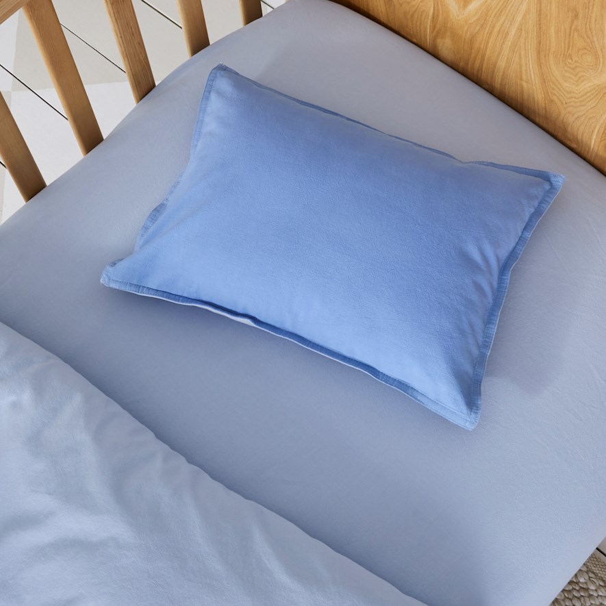 Adairs Kids Stonewashed Cotton Cornflower Blue Cot Quilt Cover Set