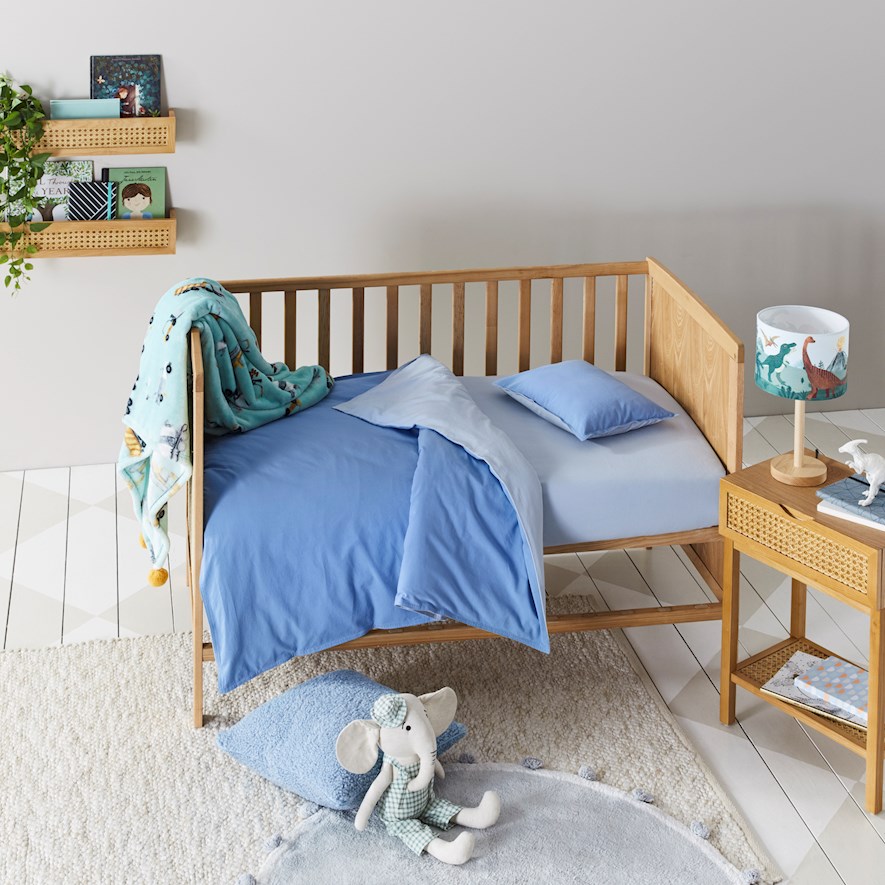 Adairs Kids Stonewashed Cotton Cornflower Blue Cot Quilt Cover Set