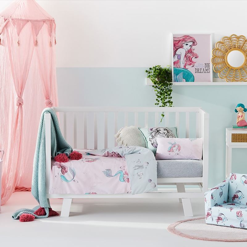 Little Mermaid Sparkle Shell Pink Cot Quilt Cover Set