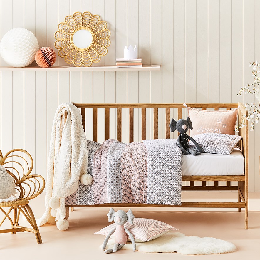 Adairs Kids - Clementine Quilted Pink Cot Quilt Cover Set | Adairs