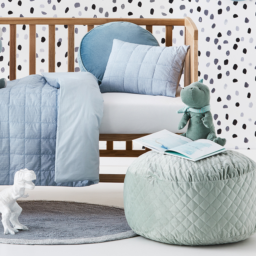 Adairs Kids Phoenix Quilted Light Blue Cot Quilt Cover Set Adairs