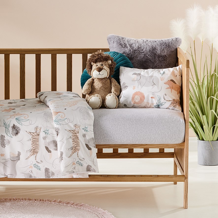 Adairs Kids Wild Jungle Dawn Organic Cotton Cot Quilt Cover Set Adairs