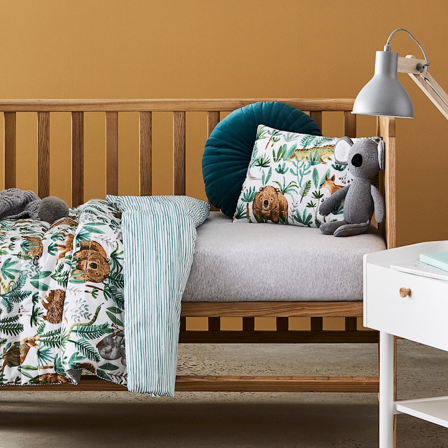 Adairs Kids Down Under Adventures Quilted Eucalyptus Cot Quilt Cover