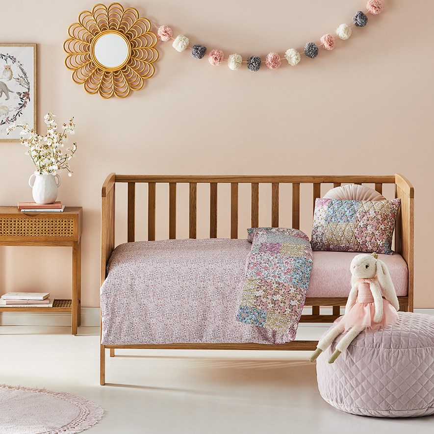 Adairs Kids Daisy Patchwork Ditsy Floral Quilted Cot Quilt Cover Set