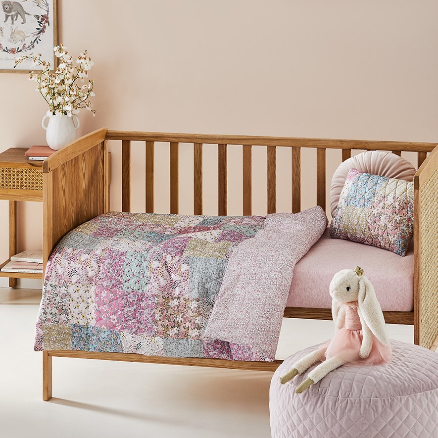 Adairs Kids Daisy Patchwork Ditsy Floral Quilted Cot Quilt Cover Set