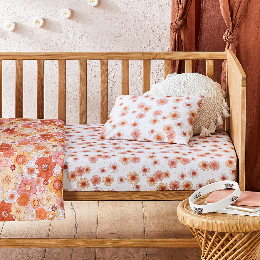 Adairs Kids Daisy Chain Sunshine Organic Cotton Cot Fitted Sheet Set