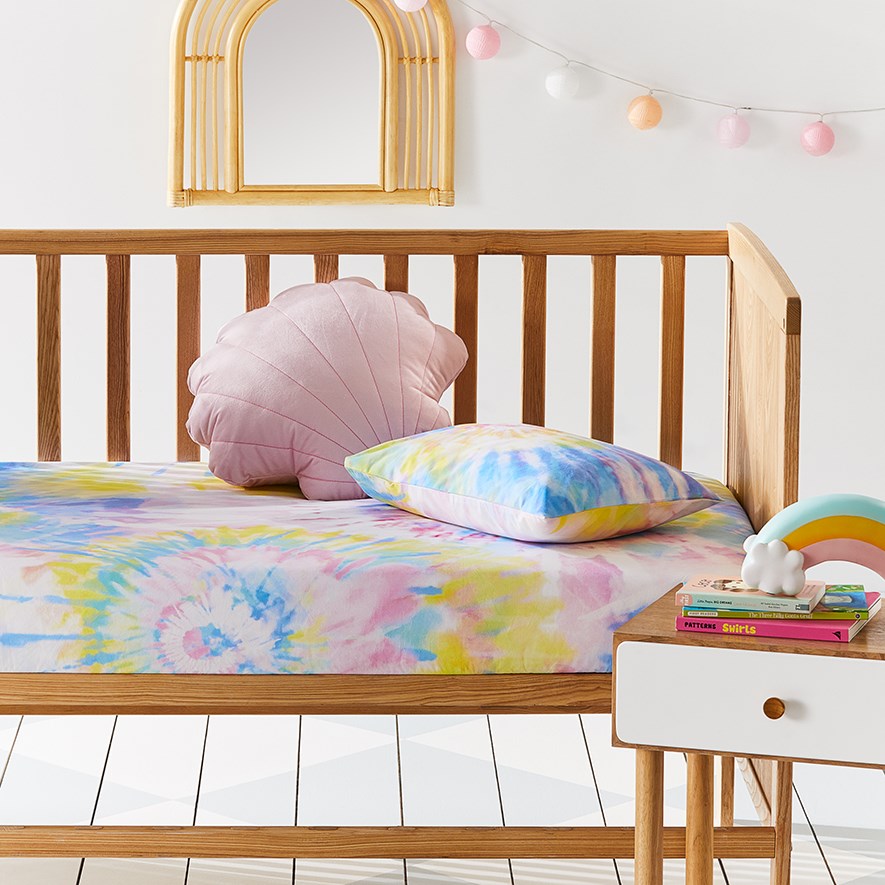Adairs Kids TyeDye Organic Cotton Cot Fitted Sheet Set Nursery